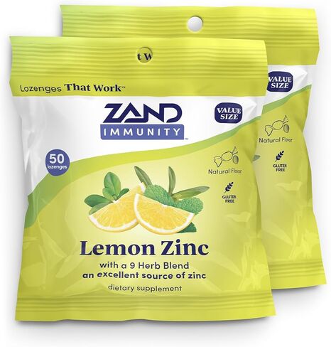 ZAND Immunity Lemon Zinc Throat معينات 2 حزمة - معينات جيدة للفم الجاف، مكملات دعم المناعة مع الزنك 5 ملغ، الأوكالبتوس، مولين، تهدئة الحلق الجاف، نكهة طبيعية، خالية من الغلوتين، 50 قيراط لكل قطعة in Kuwait