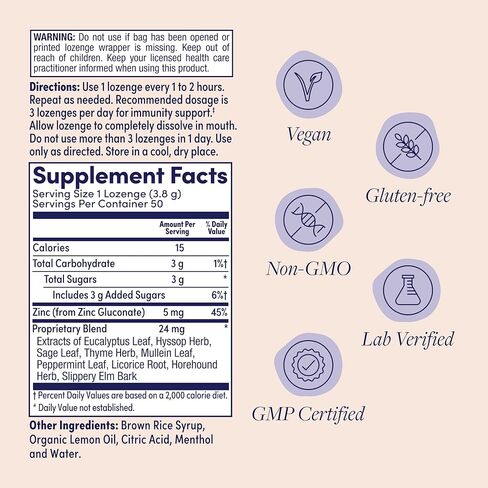 ZAND Immunity Lemon Zinc Throat معينات 2 حزمة - معينات جيدة للفم الجاف، مكملات دعم المناعة مع الزنك 5 ملغ، الأوكالبتوس، مولين، تهدئة الحلق الجاف، نكهة طبيعية، خالية من الغلوتين، 50 قيراط لكل قطعة in Kuwait