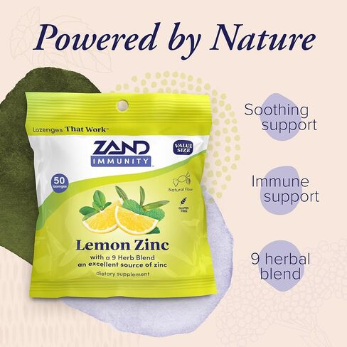 ZAND Immunity Lemon Zinc Throat معينات 2 حزمة - معينات جيدة للفم الجاف، مكملات دعم المناعة مع الزنك 5 ملغ، الأوكالبتوس، مولين، تهدئة الحلق الجاف، نكهة طبيعية، خالية من الغلوتين، 50 قيراط لكل قطعة in Kuwait