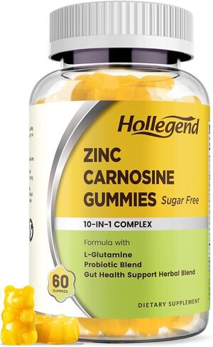 Zinc Carnosine Supplement Sugar Free, Organic Zinc Carnosine 75mg with L-glutamine, Probiotic & Herbal Blend, Comprehensive Gut & Digestive Health Support, Bloating Relief, Vegan, Non-GMO, 60 Gummies in Kuwait
