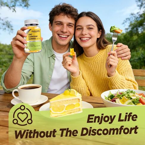 Zinc Carnosine Supplement Sugar Free, Organic Zinc Carnosine 75mg with L-glutamine, Probiotic & Herbal Blend, Comprehensive Gut & Digestive Health Support, Bloating Relief, Vegan, Non-GMO, 60 Gummies in Kuwait