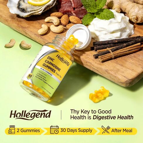 Zinc Carnosine Supplement Sugar Free, Organic Zinc Carnosine 75mg with L-glutamine, Probiotic & Herbal Blend, Comprehensive Gut & Digestive Health Support, Bloating Relief, Vegan, Non-GMO, 60 Gummies in Kuwait