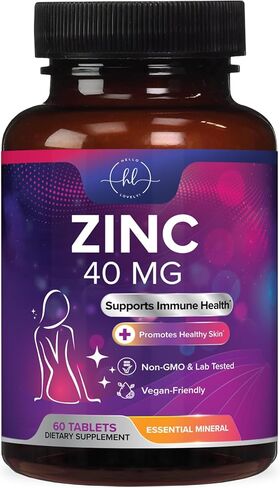 Zinc Supplements 40mg - High Potency Immune Support & Antioxidant Supplement - Best Zinc Supplement for Skin Health & Immune System Support, for Women & Men, Gluten Free, Bottled in USA - 120 Tablets in Saudi Arabia