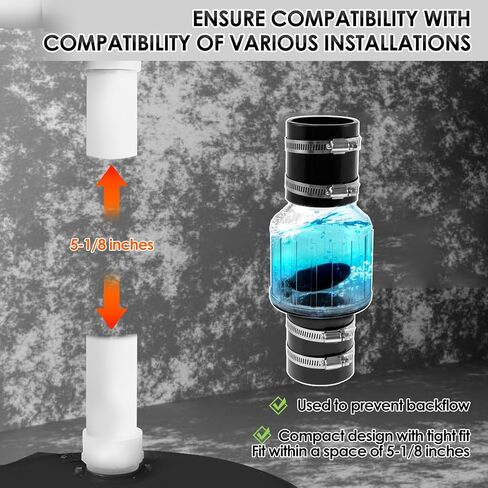 Silent PVC Check Valve,2 Inch Clear Sump Pump Check Valve Fits 7-1/4" Gap in 2" Schedule 40 Pipe, Quiet Check Valve with Spring Loaded Flapper, Leak-Proof Sewage Check Valve in Saudi Arabia