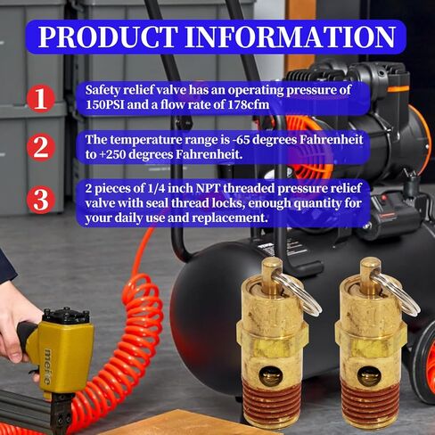 2 قطع 1/4 ''ذكر 150 PSI NPT صمام الأمان ضاغط الهواء تخفيف الضغط صمام فحص السلامة النحاسي in Kuwait