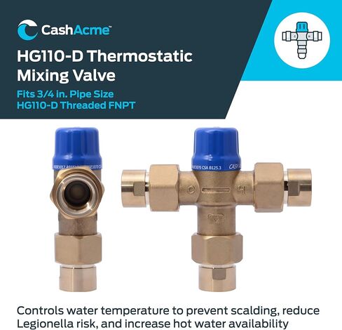 Cash Acme 3/4 Inch HG110-D FNPT Thermostatic Mixing Valve With Integral Checks, Brass Plumbing Fitting, 25523 in Kuwait