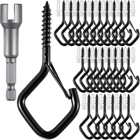 50 Pcs Heavy Duty Screw Hooks with Safety Buckle, Metal Hanging Hooks for Plants Outdoor String Lights Wind Chimes Bird Feeders, Indoor Outdoor, Includes Wing Nut Driver, 2.36 Inch in Saudi Arabia