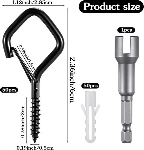 50 Pcs Heavy Duty Screw Hooks with Safety Buckle, Metal Hanging Hooks for Plants Outdoor String Lights Wind Chimes Bird Feeders, Indoor Outdoor, Includes Wing Nut Driver, 2.36 Inch in Saudi Arabia