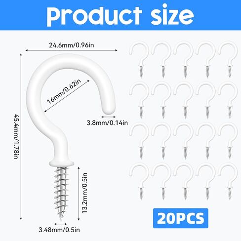 20 Pcs Vinyl Coated Ceiling Hooks 1.78 Inch Coated Screw Wall Hooks Multi-Function Ceiling Hook for Outdoors Indoors Hanging Heavy Objects on Wooden Walls Ceilings (White) in Saudi Arabia