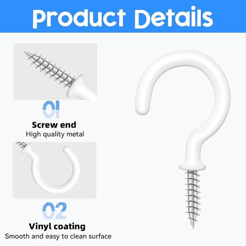 20 Pcs Vinyl Coated Ceiling Hooks 1.78 Inch Coated Screw Wall Hooks Multi-Function Ceiling Hook for Outdoors Indoors Hanging Heavy Objects on Wooden Walls Ceilings (White) in Saudi Arabia