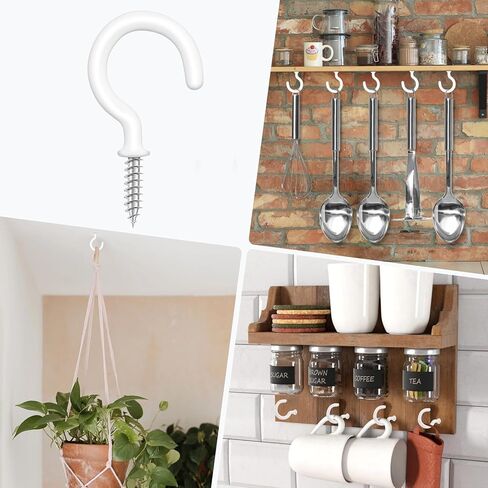 20 Pcs Vinyl Coated Ceiling Hooks 1.78 Inch Coated Screw Wall Hooks Multi-Function Ceiling Hook for Outdoors Indoors Hanging Heavy Objects on Wooden Walls Ceilings (White) in Saudi Arabia
