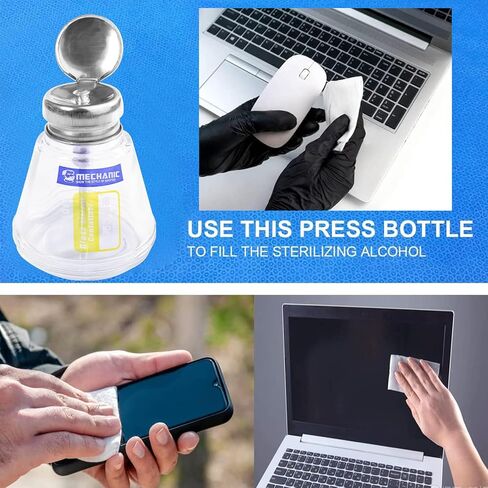150ML Anti-static Press Type Glass Alcohol Solvent Bottle ,Press Type Liquid Bottle, Clear Glass Dispenser with Flip Top and Measuring Scales,Alcohol Container with Pump Port for Electronic Repair in Saudi Arabia