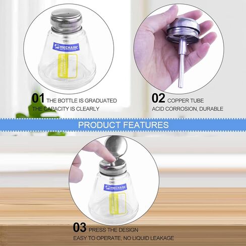 150ML Anti-static Press Type Glass Alcohol Solvent Bottle ,Press Type Liquid Bottle, Clear Glass Dispenser with Flip Top and Measuring Scales,Alcohol Container with Pump Port for Electronic Repair in Saudi Arabia