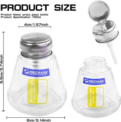 150ML Anti-static Press Type Glass Alcohol Solvent Bottle ,Press Type Liquid Bottle, Clear Glass Dispenser with Flip Top and Measuring Scales,Alcohol Container with Pump Port for Electronic Repair in Saudi Arabia