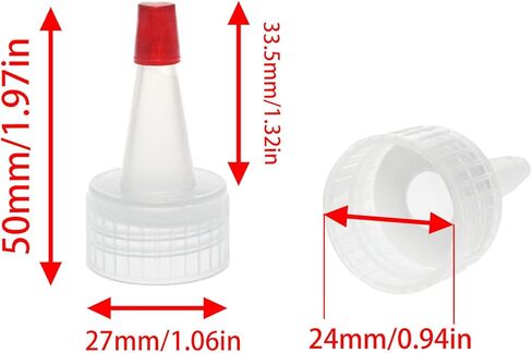 24/410 Plastic Bottle Replacement Cap Transparent Special Squeeze Bottle Replacement Cap Conical Red Leak-Proof Extrusion Nozzle for Plastic Extrusion Bottles 20PCS in Saudi Arabia