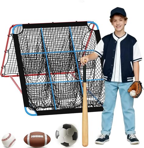 Garvee Baseball Pitching Rebounder Net, 5x4.3Ft with 9-Hole Target, Adjustable Angle Bounce Back Trainer, Strike Zone Practice Net for Softball and Baseball, Backyard Training Equipment in Saudi Arabia