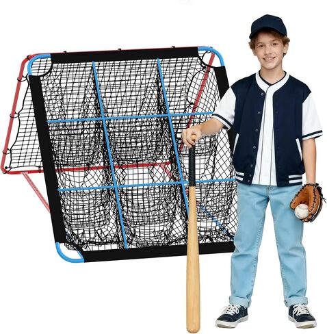 Garvee Baseball Pitching Rebounder Net, 5x4.3Ft with 9-Hole Target, Adjustable Angle Bounce Back Trainer, Strike Zone Practice Net for Softball and Baseball, Backyard Training Equipment in Saudi Arabia