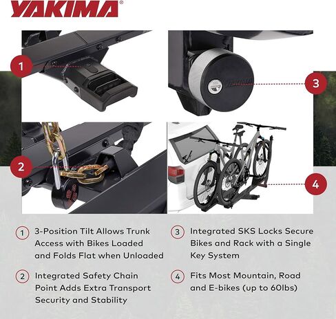 حامل دراجة Yakima StageTwo مقاس 1.25 بوصة ممتاز 4 طبقات قابل للتعديل يستوعب قواعد عجلات مقاس 52 بوصة مع رافعة إمالة عن بعد وأقفال SKS in Saudi Arabia