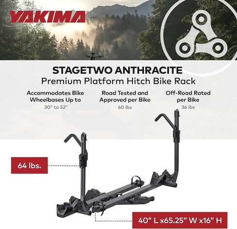 حامل دراجة Yakima StageTwo مقاس 1.25 بوصة ممتاز 4 طبقات قابل للتعديل يستوعب قواعد عجلات مقاس 52 بوصة مع رافعة إمالة عن بعد وأقفال SKS in Saudi Arabia