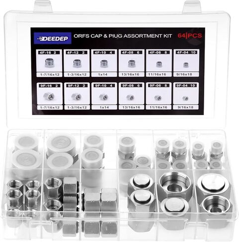 64 Pcs ORFS Cap and Plug Kit, O ring face seal fittings, Galvanized Carbon Steel with Precision Threading, Dash Sizes 04 06 08 10 12 16 in Saudi Arabia