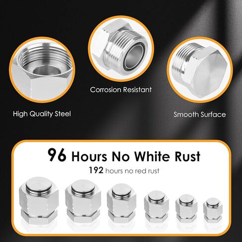 64 Pcs ORFS Cap and Plug Kit, O ring face seal fittings, Galvanized Carbon Steel with Precision Threading, Dash Sizes 04 06 08 10 12 16 in Saudi Arabia