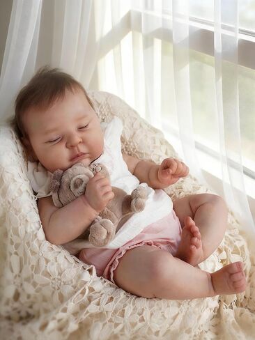 Anano Realistic Reborn Baby Dolls Peaches 20 Inch Lifelike Chubby Newborn Real Life Sleeping Baby Doll Soft Cloth Body for Kids Ages 3+ in Kuwait