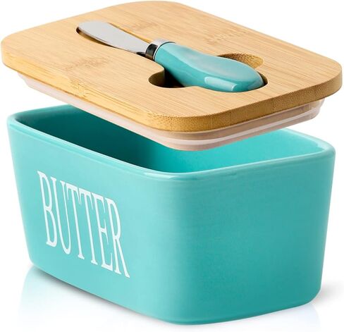 طبق زبدة هاسينس مع غطاء، طبق زبدة سيراميك مع سكين للسطح، حاوية حافظة زبدة مغطاة محكمة الغلق، حامل زبدة أسود كبير للثلاجة، أسود in Kuwait