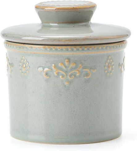 XELA Ceramic Butter Dish - French Butter Crock With Water Line - Keeps Your Butter Fresh and Spreadable - Vintage Turquoise in Saudi Arabia