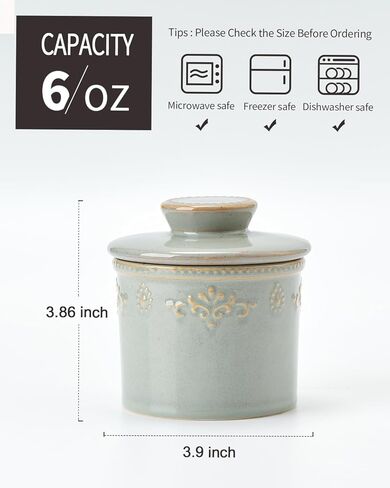 XELA Ceramic Butter Dish - French Butter Crock With Water Line - Keeps Your Butter Fresh and Spreadable - Vintage Turquoise in Saudi Arabia