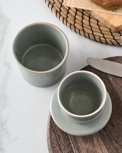 XELA Ceramic Butter Dish - French Butter Crock With Water Line - Keeps Your Butter Fresh and Spreadable - Vintage Turquoise in Saudi Arabia