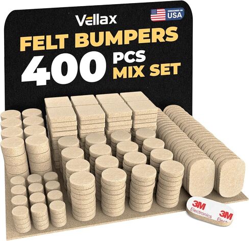 400 قطعة من مصدات أبواب الخزانة - مجموعة مختلطة من 5 أشكال، وسادات ذاتية اللصق باللون البيج لإغلاق هادئ - حماية من تثبيط الصوت للخزائن والأدراج والأثاث والجدران - Vellax in Kuwait