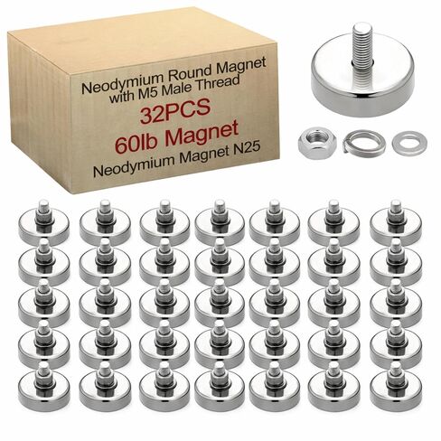 32 قطعة من مغناطيس نيوديميوم مستدير للتركيب من فلوتيسان مع مسمار 1.42 بوصة - 120 رطل - M6 فضي مع مسمار خيط ذكر، مغناطيس أرضي نادر قوي للغاية لإضاءة أقواس الكاميرا ولوحة الترخيص in Kuwait