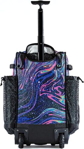 Boombah Rolling Superpack Baseball/Softball Gear Bag - 23-1/2" x 13-1/2" x 9-1/2" - Telescopic Handle - Holds 4 Bats - Wheeled Version - Supernova Glitter Black/Amethyst Orchid/White in Saudi Arabia