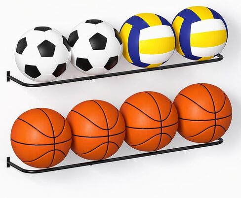 حامل كرة يثبت على الحائط مع رفين منفصلين، حامل كرة السلة للتخزين على الحائط مع سعة 8 كرات، منظم معدات المرآب الرياضية in Kuwait