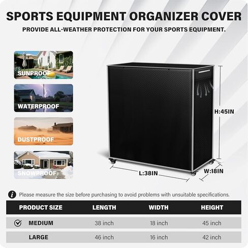 غطاء منظم للمعدات الرياضية للجراج، حماية من جميع الأحوال الجوية لتخزين المرآب والمعدات الرياضية - 91.44 سم طولًا × 45.72 سم عرضًا × 114.36 سم ارتفاعًا (الغطاء فقط) in Kuwait