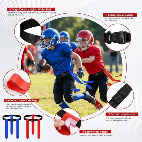 Flag Football Set for 14 Players, Adjustable Flag Football Belts for Kids, Youth & Adult, Includes Junior Size Ball, 42 Pop-Off Tags, Practice Cones & Gear Bag in Saudi Arabia
