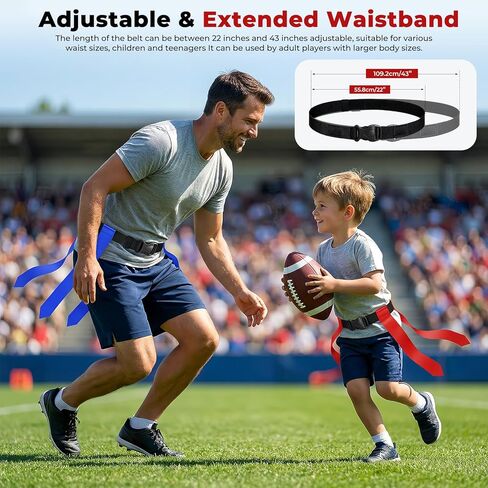 Flag Football Set for 14 Players, Adjustable Flag Football Belts for Kids, Youth & Adult, Includes Junior Size Ball, 42 Pop-Off Tags, Practice Cones & Gear Bag in Saudi Arabia