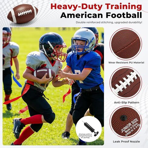 Flag Football Set for 14 Players, Adjustable Flag Football Belts for Kids, Youth & Adult, Includes Junior Size Ball, 42 Pop-Off Tags, Practice Cones & Gear Bag in Saudi Arabia