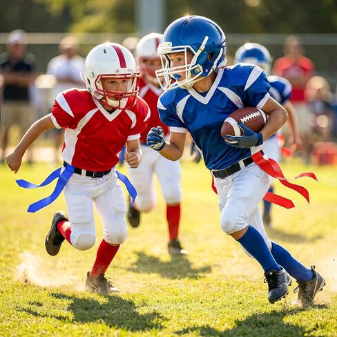 Flag Football Set for 14 Players, Adjustable Flag Football Belts for Kids, Youth & Adult, Includes Junior Size Ball, 42 Pop-Off Tags, Practice Cones & Gear Bag in Saudi Arabia