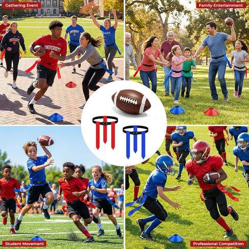Flag Football Set for 14 Players, Adjustable Flag Football Belts for Kids, Youth & Adult, Includes Junior Size Ball, 42 Pop-Off Tags, Practice Cones & Gear Bag in Saudi Arabia
