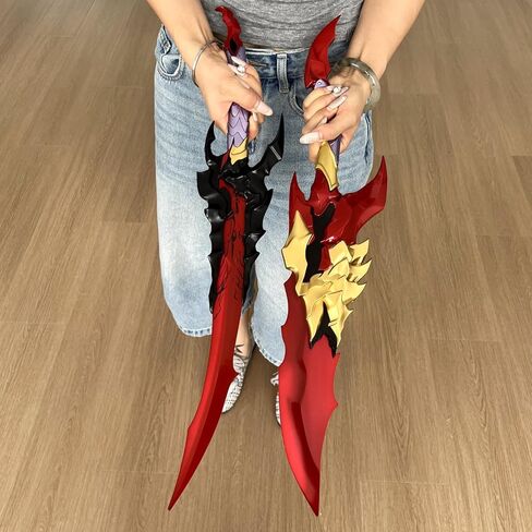 Anime Kamish’s Wrath Dual Daggers Sword 2pc Sword with Display Stand, Full Metal Replica Display Prop, Stainless Steel Blade, Anime Collectible Cosplay Gift for Men in Saudi Arabia