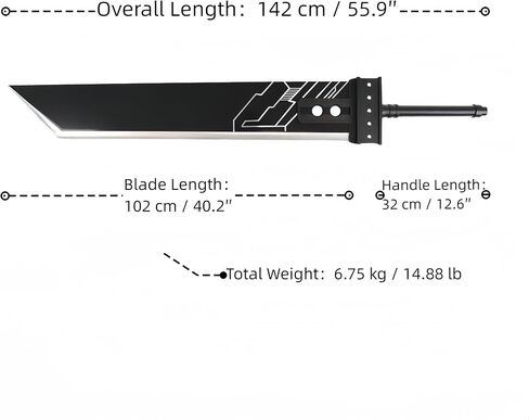 Sword Valley Buster Sword, Cloud Strife Steel Knife, Steel Broadsword - Fantasy-Style Decorative Greatsword - 142cm/55.91", Cosplay Prop Anime Sword (Collector's Edition, All-Metal Construction) in Kuwait