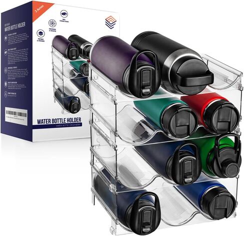 منظم زجاجات المياه من كلير سبيس للخزانة - حامل زجاجة مياه قابل للتكديس للخزانة أو رف النبيذ لتخزين التنظيم المنزلي - منظم المشروبات للثلاجة، منظمة المطبخ، 4 عبوات in Kuwait