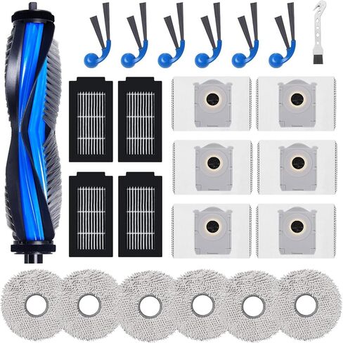 24 قطعة من قطع الغيار لـ Ecovacs Deebot T30C Omni/ T30C Omni Gen2/ T30C Pro Omni Robot طقم ملحقات المكنسة الكهربائية، 1 فرشاة رئيسية، 6 فرشاة جانبية، 4 فلتر، 6 وسادة ممسحة، 6 أكياس غبار in Kuwait