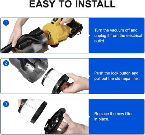 قطعتان من قطع غيار فلتر HEPA لأجزاء المكنسة الكهربائية المحمولة اللاسلكية DEWALT DCV501HB 20 فولت مع حشية سوداء، قابلة للغسل وإعادة الاستخدام، مقارنةً بالجزء DCV5011H in Kuwait