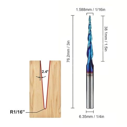 Eujgoov Tapered Ball End Mill, 2 Flute Carbide Tool, 1/4 Inch Shank, for CNC Milling Stainless Steel Alloy Tool Steel Hardwood in Saudi Arabia
