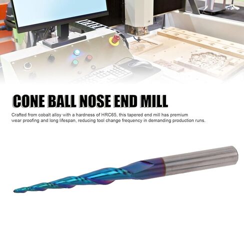 Eujgoov Tapered End Mill, 1/4in Shank, 2 Flutes Cobalt Alloy, 3D Carving Bit, Spiral Angle for CNC Milling, HRC65 Hardness, Compatible with Stainless Steel, Wood Carving Tool in Saudi Arabia