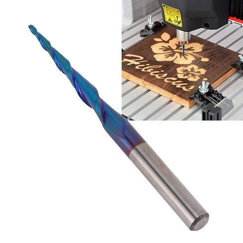 Eujgoov Tapered End Mill, 1/4in Shank, 2 Flutes Cobalt Alloy, 3D Carving Bit, Spiral Angle for CNC Milling, HRC65 Hardness, Compatible with Stainless Steel, Wood Carving Tool in Saudi Arabia
