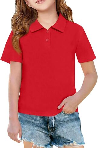 قمصان موحدة للفتيات بأكمام قصيرة وياقة على شكل V، قمصان بولو مع أزرار، بلوزات صيفية خفيفة الوزن خارج فصل الربيع in Kuwait