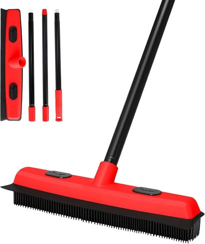 Rubber Broom for Pet Hair Removal with Squeegee, 49Inch Long Iron Handle Design, Portable Lint Remover Brush, Suitable for Carpets, Hardwood Floors and Tile Cleaning. in Kuwait